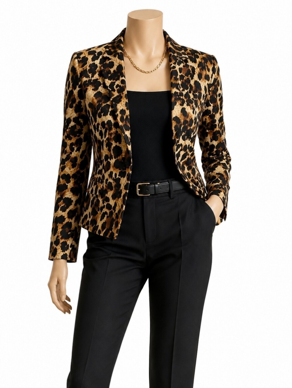 Thalia Sodi Leopard Cropped Scuba Blazer Large